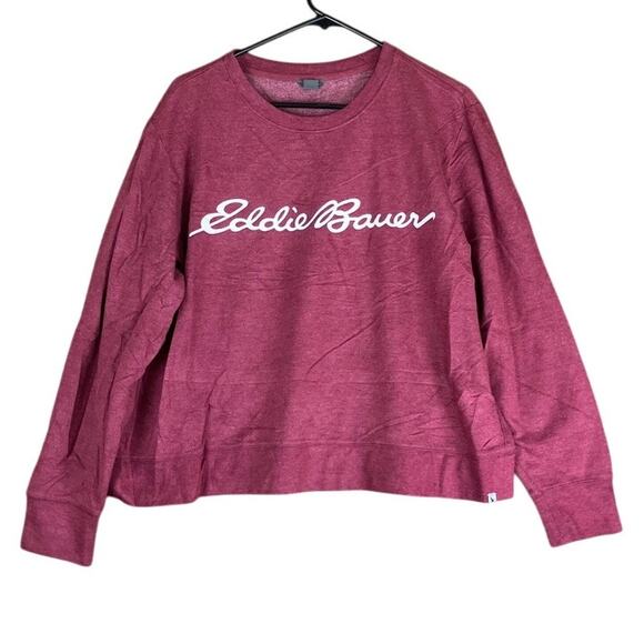 Eddie Bauer Womens Sweatshirt Maroon Crew Neck Fleece Pullover Long Sleeve XL - Picture 1 of 12